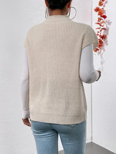 Miniatura 2 de Floerns Chaleco de suéter con cuello alto bordado floral para mujer