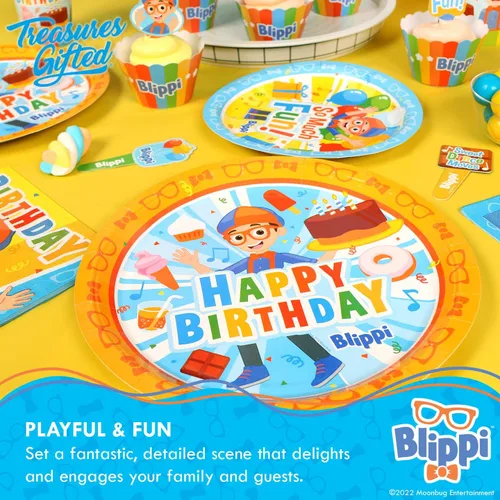Miniatura 4 de Treasures Gifted Decoraciones de cumpleaños con licencia oficial de Blippi, platos llanos de 9 pulgadas, 24 unidades, suministros de fiesta Blippi