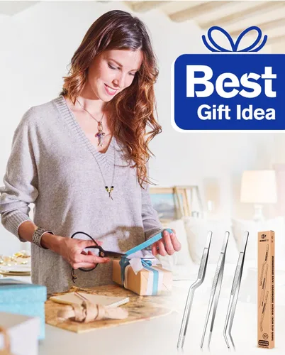 Miniatura 7 de Juego de Pinzas de Cocina Finas, Pinzas Profesionales de Acero Inoxidable para Alimentos, Pinzas Largas de Chef Negras de Cocina para Cocinar