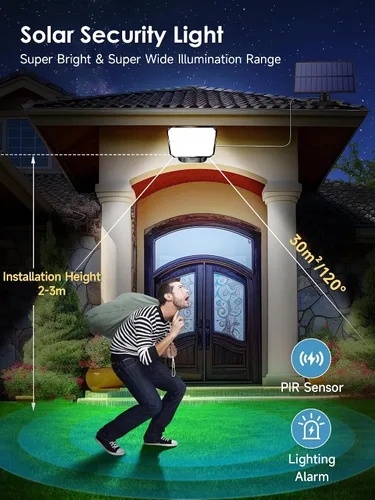 Miniatura 3 de One Fire Luces solares para exteriores, 190 LED, 1500 lúmenes, 3 modos con sensor de movimiento, control remoto, luces de seguridad solar IP65