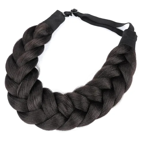 Miniatura 6 de Diadema de pelo sintético grueso, lanudo y esponjoso de 2 hebras de cabello trenzado, trenzado grueso, extensión elástica para mujeres y niñas