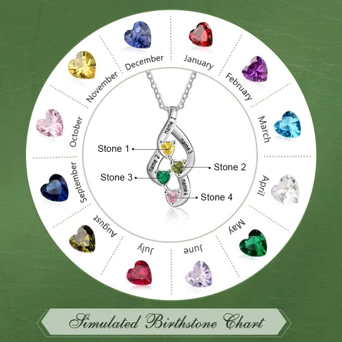 Miniatura 2 de Collar personalizado de plata de ley, collar con colgante de piedra natal de la madre con nombres grabados, collar familiar para mujer, Metal