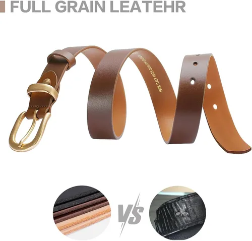 Miniatura 33 de Cinturones para mujer para jeans de 1.1 pulgadas de ancho, cinturones para vestidos de cuero de grano completo con hebilla dorada, caja de regalo