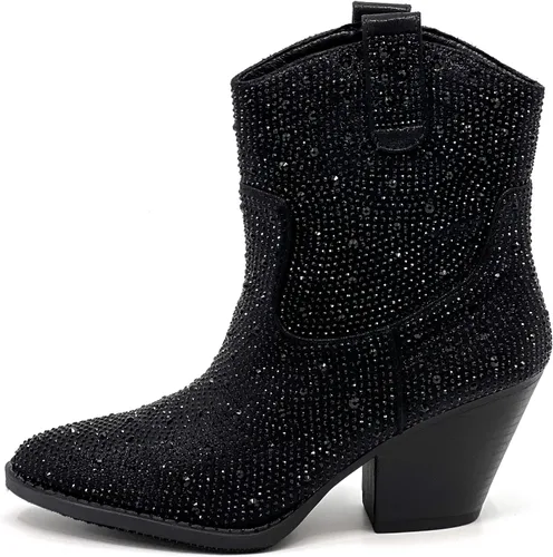 Miniatura 6 de Botines cortos hasta la rodilla con tacón de bloque de diamantes de imitación para mujer