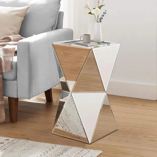 Miniatura 12 de Mesa auxiliar de plata con espejo de Pregaspor, mesa lateral cuadrada con incrustación de cristal, mesa de café moderna y hermosa para sala