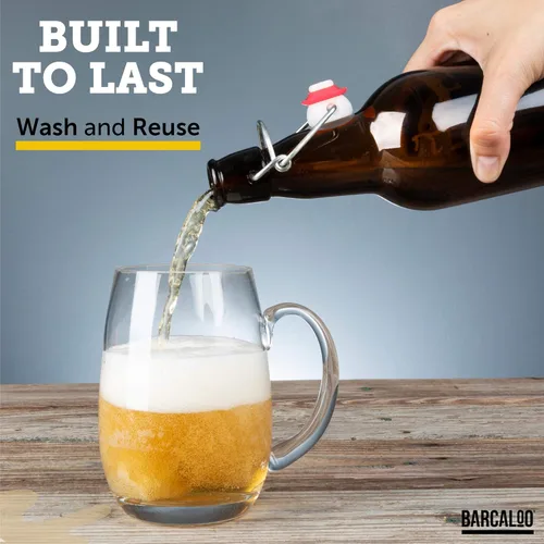 Miniatura 7 de Barcaloo Botellas de cerveza de vidrio ámbar de 16 onzas para elaboración casera, paquete de 12 con tapas abatibles, marca estadounidense