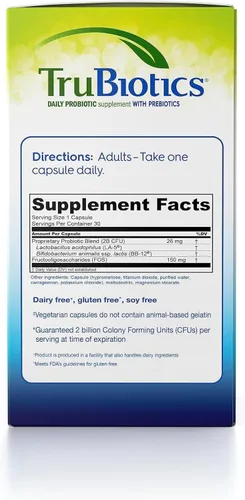 Miniatura 5 de TruBiotics - Probiótico diario, 30 cápsulas, sin gluten, sin soja digestivo + suplemento de apoyo para la salud inmunológica para hombres y mujeres