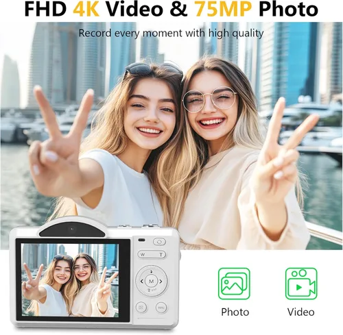 Miniatura 4 de Cámara digital para fotografía – WiFi 4K 75MP Vlogging Cámaras para YouTube, pantalla táctil enfoque automático apuntar y disparar cámara digital