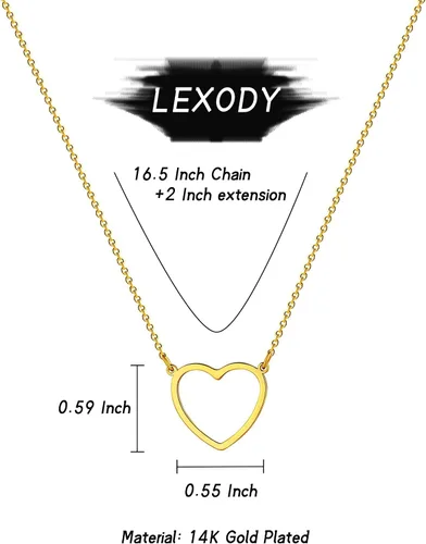 Miniatura 5 de LEXODY Collar de corazón delicado con dije de corazón pequeño, gargantilla chapada en oro de 14 quilates, lindo collar de cadena de corazón abierto