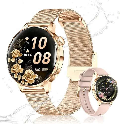 Miniatura 10 de Reloj inteligente para mujer, pantalla táctil HD de 1.27 pulgadas, llamadas Bluetooth, seguimiento de frecuencia cardíaca y sueño, más de 100 modos