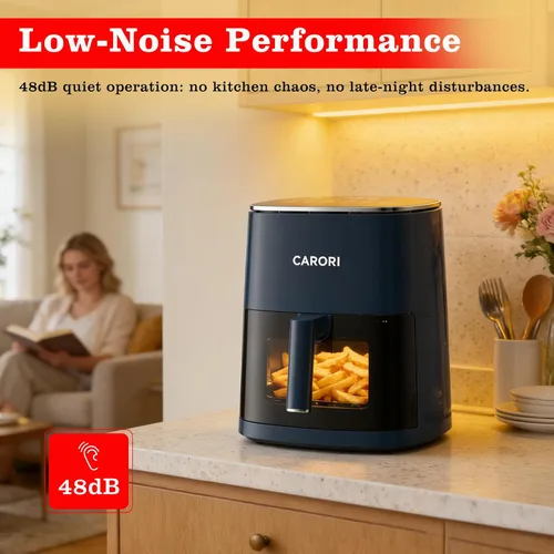 Miniatura 5 de CARORI Freidora de aire de 6 cuartos con ventana de visión, 12 preajustados, gran capacidad, 400 ℉ máximo crujiente, 1700 W comidas rápidas incluso