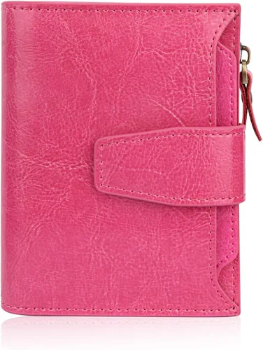 Miniatura 16 de FT FUNTOR Cartera pequeña para mujer, de piel auténtica, plegable, compacta, con bloqueo RFID, bolsillo con cremallera, ranuras para tarjetas