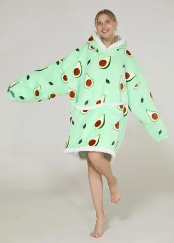Miniatura 3 de Manta con capucha de gran tamaño, manta portátil para adultos, mujeres y hombres, suave, cálida, cómoda, Sherpa TV, Verde aguacate