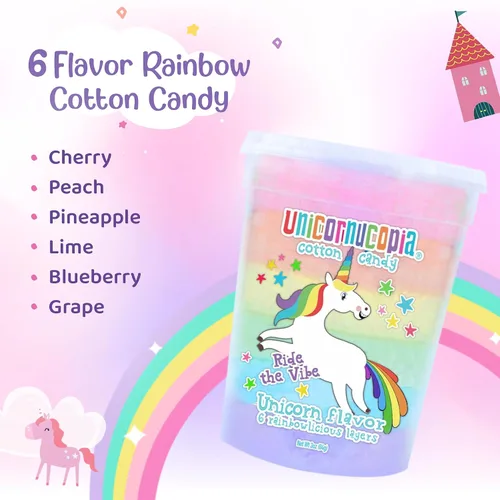 Miniatura 2 de Unicornucopia Algodón de Azúcar 3oz - Algodón de Azúcar Arcoíris de 6 Sabores - Caramelo de Fiesta de Cumpleaños de Unicornio para Bolsas de Fiesta