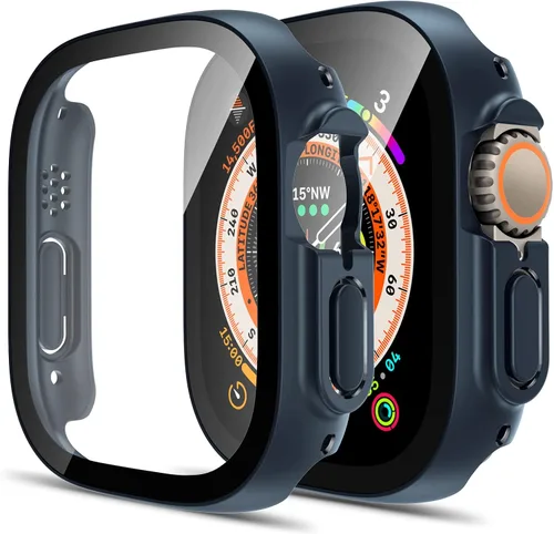 Miniatura 20 de TAURI - Juego de 2 carcasas rígidas para Apple Watch SE Series 6, 5, 4, 1.732 in (44mm), protector de pantalla integrado de cristal templado 9H, Azul