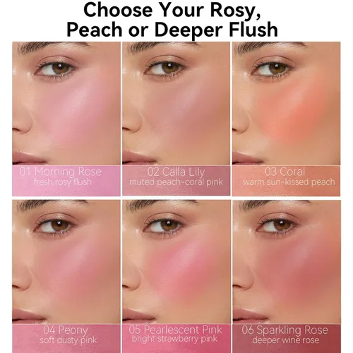 Miniatura 6 de TINTARK Rubor en polvo mate sin talco Cheeky Blush compacto, 01 MORNING ROSE, rubor prensado para mejillas, pigmento construible, mezcla suave