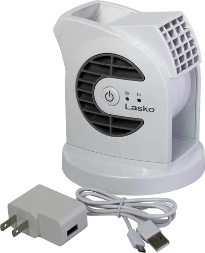 Lasko MyCool D300 Mini ventilador de escritorio USB con cable USB de 40 pulgadas y adaptador de CA adicional - Pequeños ventiladores personales