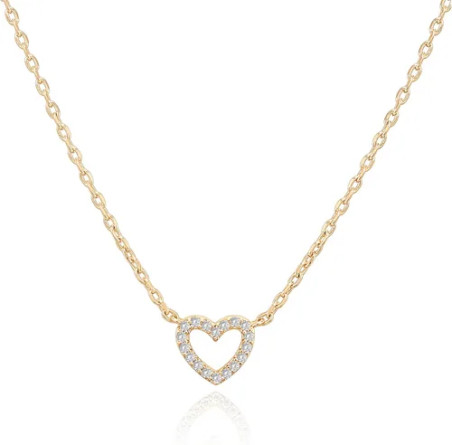 Miniatura 34 de PAVOI Collar de corazón chapado en oro de 14 quilates con circonita cúbica Bonitos collares con colgante de amor delicado para mujer