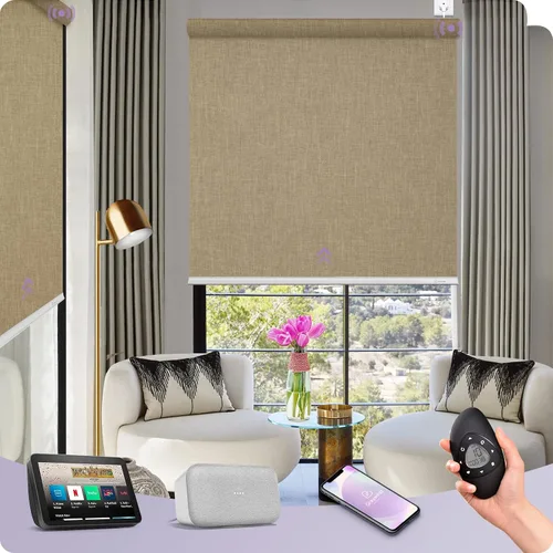 Miniatura 25 de Graywind Persiana enrollable motorizada funciona con Alexa Google, persianas inteligentes 100% opacas recargables con control remoto de motor