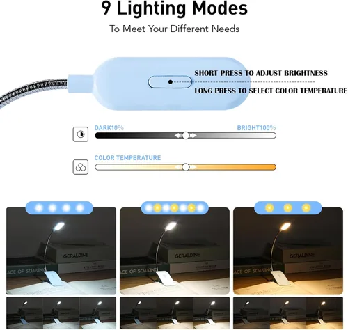 Miniatura 3 de VAVOFO - Luz de lectura recargable para libros para leer en la cama para niños, 7 luces LED de lectura con 9 niveles de luz blanca cálida y fría