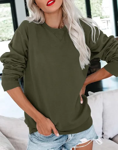 Miniatura 2 de Bingerlily Sudadera casual de manga larga para mujer, cuello redondo, linda sudadera pullover de ajuste relajado, tops