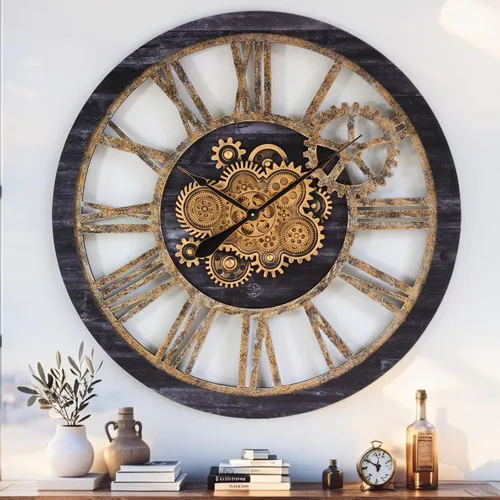 Miniatura 10 de ImprovingLife The Gears Clock - Reloj de pared con engranaje móvil real de 36 pulgadas, estilo vintage, industrial, de gran tamaño, rústico