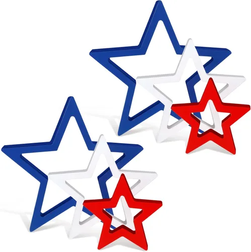 Miniatura 9 de Blulu 3 piezas de decoración patriótica del 4 de julio, letreros de madera de estrella de Estados Unidos, color rojo, blanco y azul, estrella