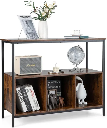 PETSITE Mesa de buffet aparador con gabinete de almacenamiento y estantes, soporte industrial para horno de microondas, estación de barra de café,