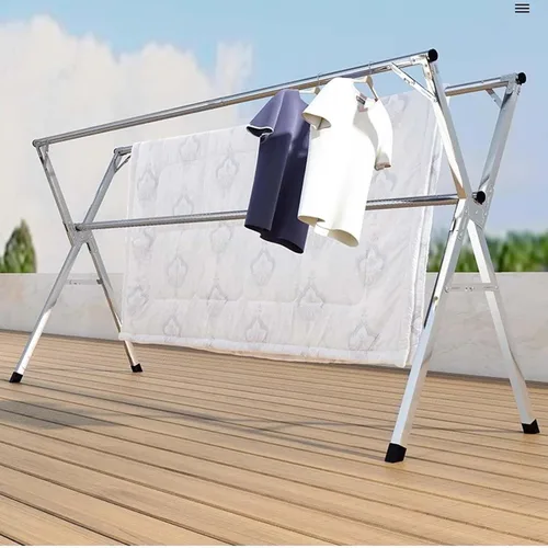 Miniatura 2 de Heavy Duty Stainless Steel Clothes Drying Rack - Adjustable Length Garment Rack for Indoor/Outdoor Use, Foldable with Windproof Hooks, 63In -(One