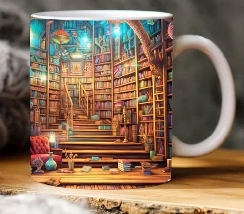 Miniatura 9 de Taza de café 3D con agujero en una pared de 11 onzas, diseño de estante de biblioteca, taza multiusos para el espacio creativo, regalo