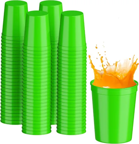 Miniatura 56 de PartyPrints Paquete de 100 vasos de plástico en blanco reutilizables de 10 a 12 onzas, vasos de estadio a granel, sin BPA, aptos para lavavajillas