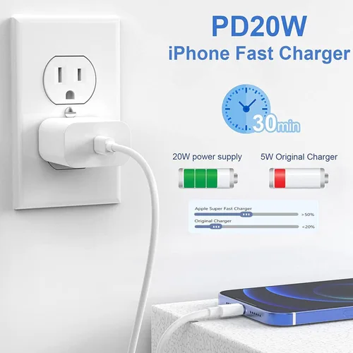 Miniatura 4 de StinkLight Cargador rápido USB C para iPhone de 20 W con cable USB C a Lightning y cable compatible para iPhone 14/13/12/11/XS/XR/X/iPad