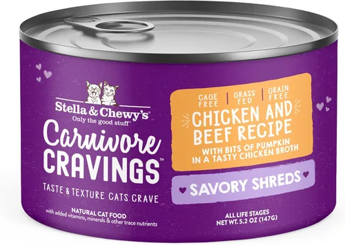Stella & Chewy's Carnivore Cravings Savory Shreds - Comida húmeda para gatos - Fórmula de alta humedad con pollo premium sin jaula y carne de res