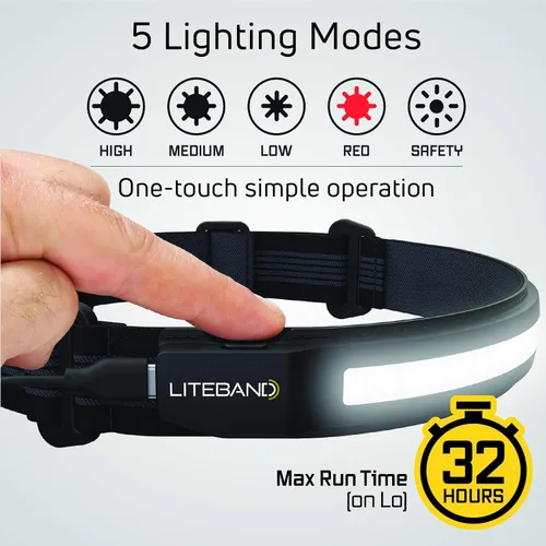 Miniatura 5 de OPTIMAL VENTURES Linterna Frontal LED Liteband Súper Ligera Flex de 300 Lúmenes, Lámpara de Cabeza Brillante, Linternas Frontales con Pilas AAA