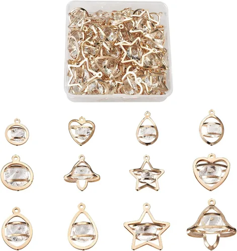 Miniatura 9 de Cheriswelry Colgantes de corazón de diamantes de imitación de oro claro, colgante de aleación colgante de cristal brillante, abalorios de flores 3