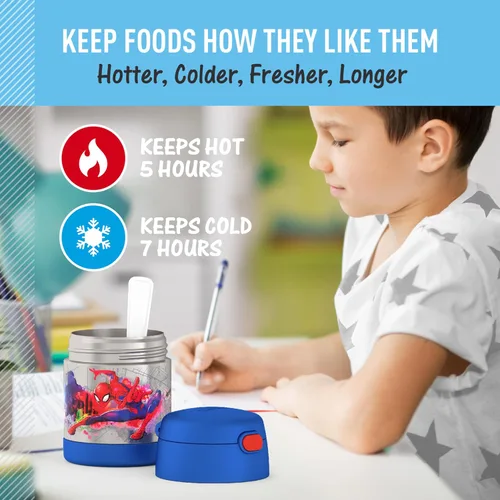 Miniatura 4 de THERMOS FUNTAINER - Tarro de alimentos aislado de 10 onzas, tarro de comida para niños con cuchara plegable, Spider-Man