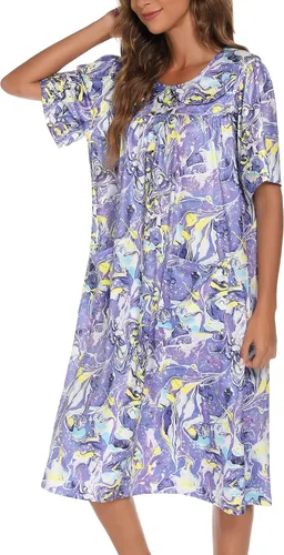 Miniatura 2 de AVIIER Vestido de casa para mujer, manga corta, vestidos de descanso Mumu con bolsillos