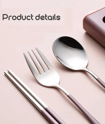 Miniatura 5 de Muka Juego de 3 utensilios portátiles personalizados, palillos de acero inoxidable, tenedor, cuchara de viaje con logotipo personalizado y nombre