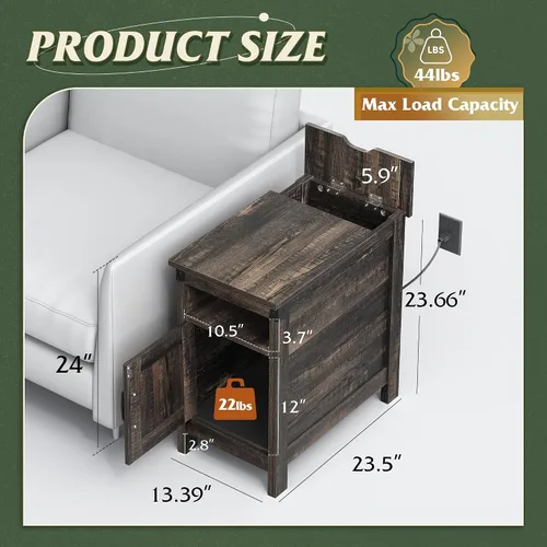 Miniatura 3 de WLIVE - Mesa auxiliar con estación de carga; mesa auxiliar estrecha para sala de estar, mesa de noche de estilo granja con almacenamiento, pequeño