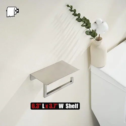 Miniatura 7 de JQK Estante para papel higiénico, soporte para rollo de papel higiénico con estante para teléfono, dispensador de papel de seda de acero inoxidable