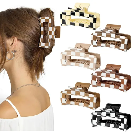 Auseibeely 6 pinzas para el cabello a cuadros para mujer, 3.35 pulgadas, pinzas cuadradas medianas para cabello fino, bonitos accesorios para el