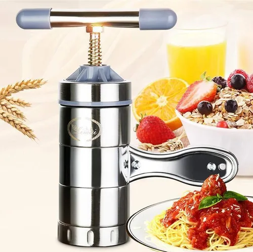Miniatura 7 de Máquina de fideos manuales de acero inoxidable, máquina de prensa portátil para hacer pasta, herramientas de fabricación de espaguetis con 5 moldes