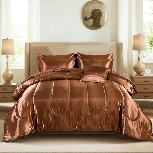 Miniatura 27 de Bedding_Dreamer Juego de edredón sedoso negro de satén en una bolsa, 8 piezas de ropa de cama sedosa de hotel de lujo con 1 edredón, 1 sábana