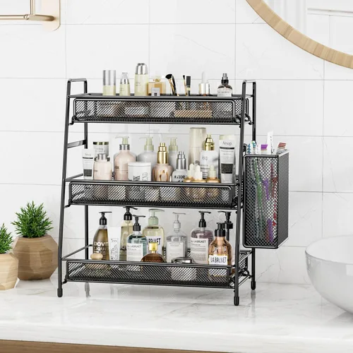 Miniatura 2 de EKNITEY Organizador de encimera de baño con estante de 3 niveles - Estante de especias de 3 niveles de metal, organizador de maquillaje, pequeña