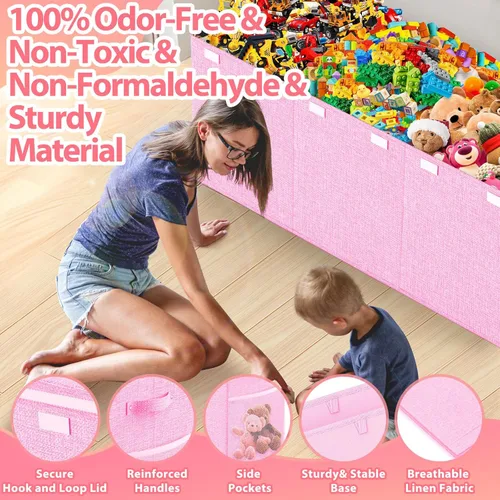 Miniatura 5 de Caja de almacenamiento de juguetes extra grande con divisor de tapa, organizador de juguetes plegable resistente, cofre organizador de juguetes