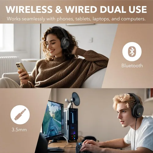 Miniatura 9 de YMOO Auriculares con cancelación activa de ruido para viajes en avión, audio LDAC de alta resolución, auriculares ANC con cable e inalámbricos, 100