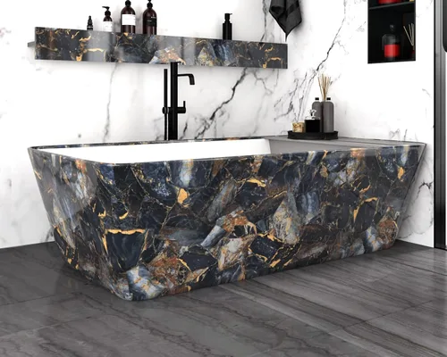 Miniatura 5 de Papel de contacto negro mármol para encimeras de despegar y pegar, papel adhesivo dorado para gabinete de cocina, película de vinilo impermeable