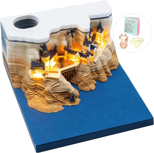 Bloc de notas 3D con soporte para bolígrafo y luces, divertido y bonito papel 3D tallado, bloc de notas artístico, bloque de construcción Kawaii 3D,