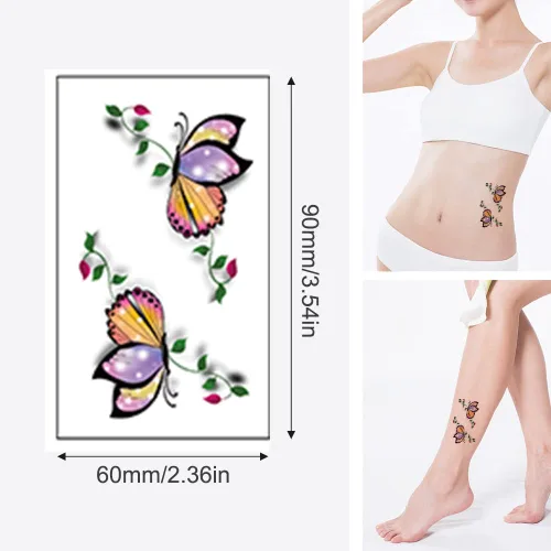 Miniatura 6 de 60 hojas de tatuajes temporales de flores, tatuajes de mariposas, palabras, líneas, tatuajes para adultos, hombres y mujeres
