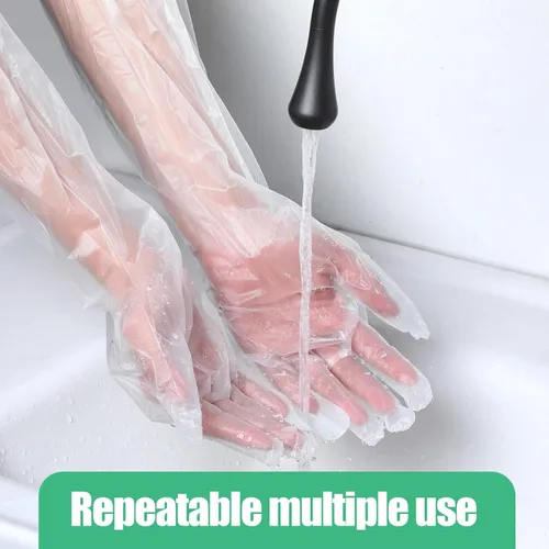 Miniatura 6 de 20 guantes de limpieza de goma desechables largos transparentes, guantes de plástico para lavar platos, guantes de plástico desechables impermeables